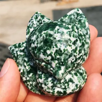 

1pcs AAAA natural crystal greenpoint stone hand-carved animal fox crystal animal statue decorative quartz