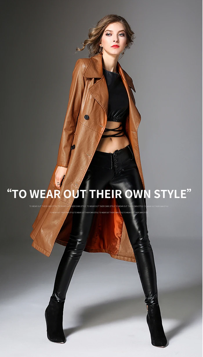 PU Long Leather Trench Coat Women 2019 New Autumn Winter Leather Trench Coat Slim Female Long Coats Plus Size M-3XL Outwear 2