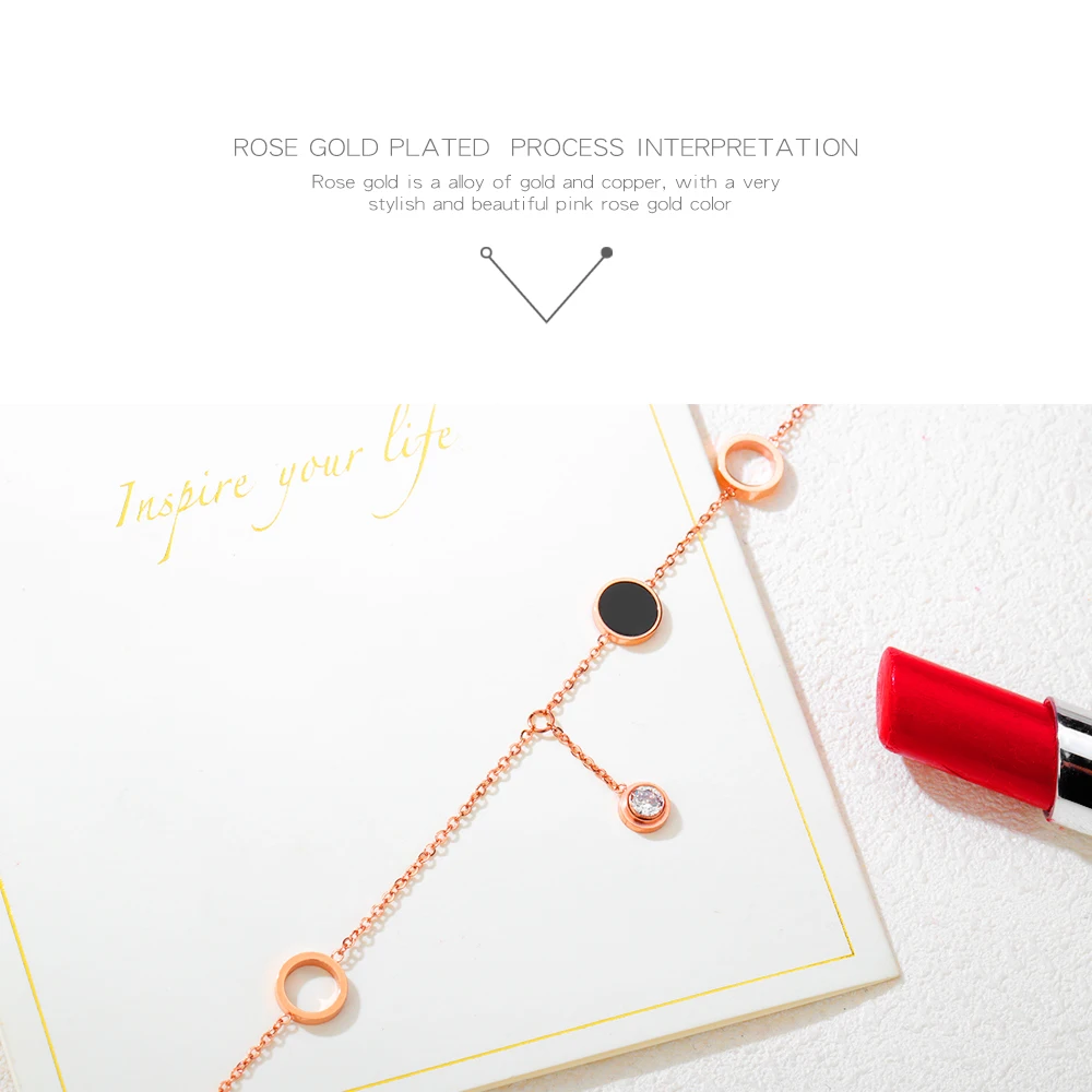 New Arrival Stainless Steel CZ Acrylic Rose Gold Color Circles Shape Pendant Bracelet Anklets On Leg Beach Foot Ankle Jewelry