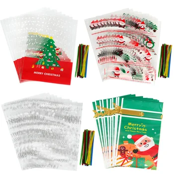

50PCS Xmas Snow Santa Clause Drawstring Tie Silk Cookies Package Festival Packaging Baking Christmas Favors Party Gift Bag