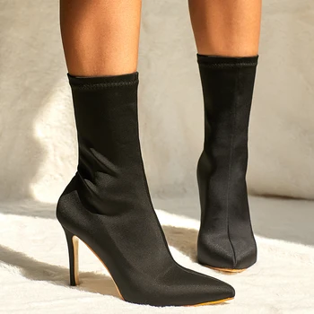 

The spring and autumn period and the new single boots with naked female fine boot heels thin elastic point short boots boots