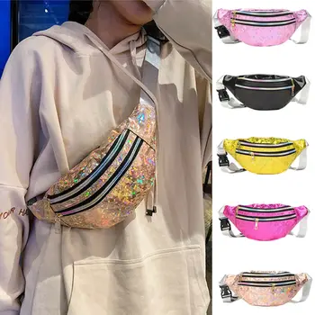 

Fashion Womens Fanny Pack PU Laser Waist Fanny Pack Belt Bag 2020 Pouch Travel Hip Bum Bag Small Purse One Shoulder Bag Punk Lot