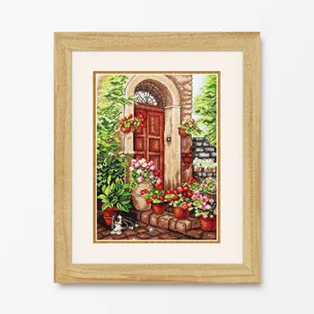 

TT T C1474 Courtyard View in summer embroidered cat cross stitch embroidery kits Top Quality Sell Counted Cross Stitch Kit