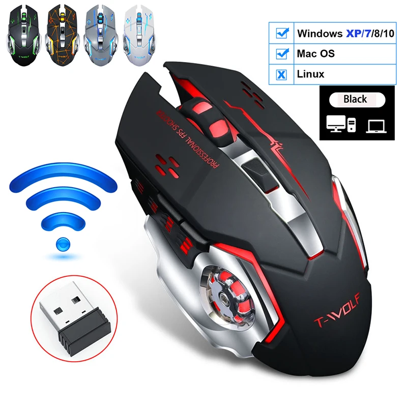 Rat贸n inal谩mbrico con Bluetooth 2,4G para juegos, Mouse ergon贸mico, recargable, silencioso, RGB, retroiluminado, receptor USB, para escritorio, PC, port谩til