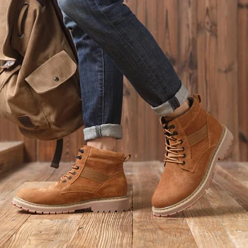 

Mens Work Boots 2019 Fashion Outdoor Genuine Leather Shoes Men Anti Slip Proof Safety Pig leather Shoes Boot Men size 38-44