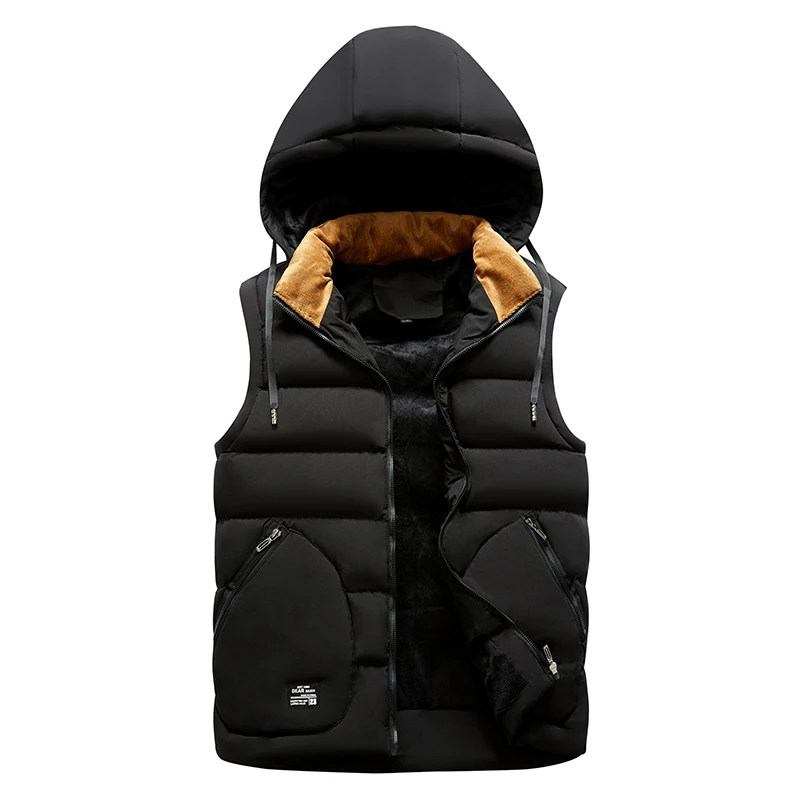 

Vest Men Casual Brand Hat Hooded Warm Thick Waistcoat Sleeveless Jacket Vest Male Asian Size Veste Homme Fashion Clothing K472