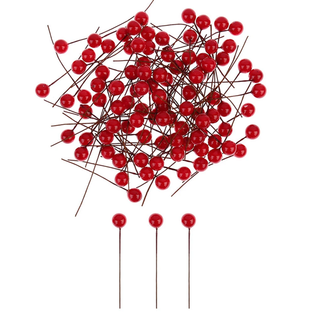 100 шт, искусственные красные ягоды Холли, Рождественский Декор, домашний сад, сделай сам, искусственные ягоды и листья, рождественские украшения