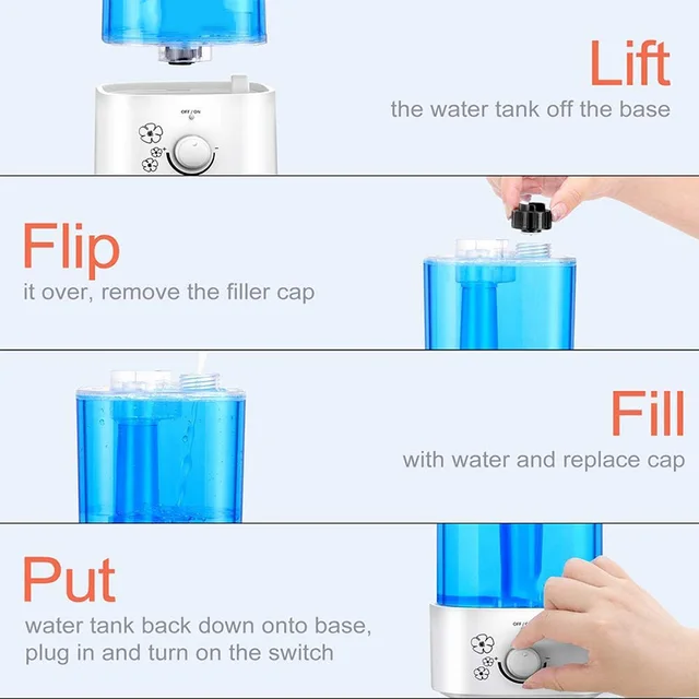 가정용 사일런트 콜드 미스트 가습기 2 리터 소형 가습기, 침실/거실 미국 플러그에 적합