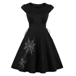 Новое модное летнее женское винтажное платье Хепберн 50s с вышивкой в стиле ретро-паука, Повседневное платье трапециевидной формы