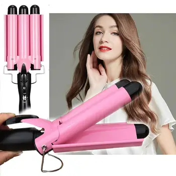 

1Pcs Pink Professional Hair Curling Iron EU/US/UK Triple 22/25/28/ 180-210 Curler Degrees Irons 32MM Tools Hair Barrel Styl S9Y8