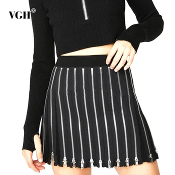 

VGH Black Patchwork Zipper Skirt For Women Elastic High Waist Straight Summer Sexy Hot Skirts Female 2020 Fashion New Clothing