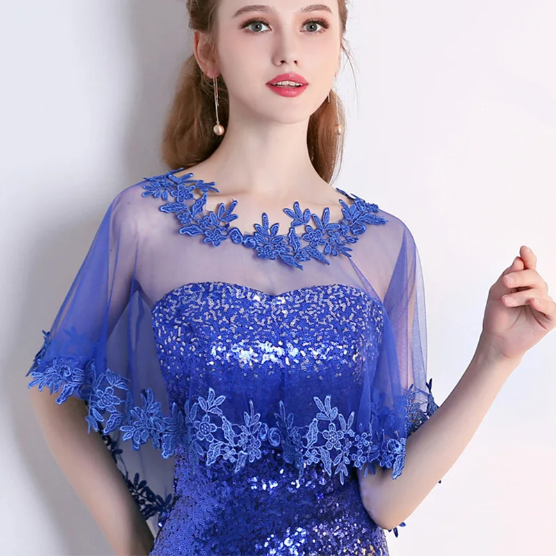 Wedding Shawl Women Applique Tulle Evening Prom Cape