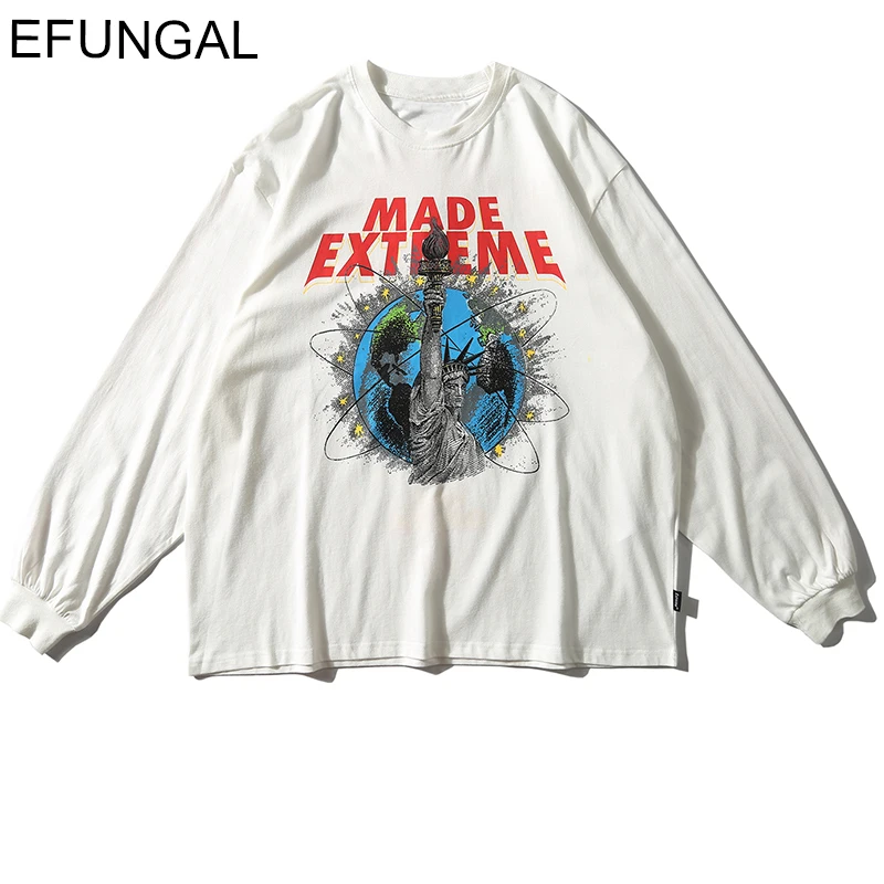 EFUNGAL Hip Hop T Shirt Men Cotton Casual Streetwear Autumn Winter T-shirt City Name Print Long Sleeve Fashion Tops Tees