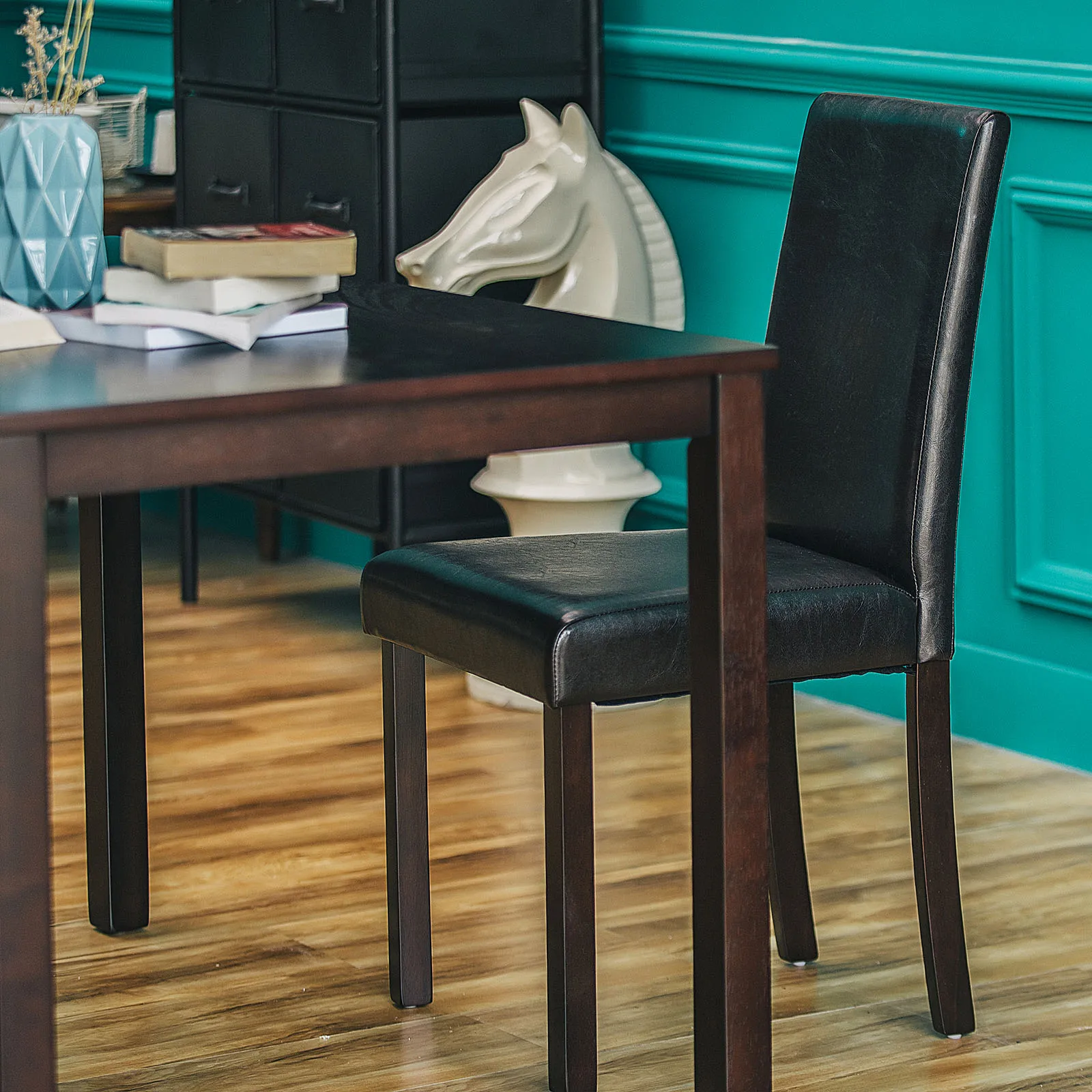 

Furgle 4/6Pcs Dining Chair Set Expressor Oak Wood Dining Room Side Chairs Soft Back and Seat Covered PU Leather Coffee Chairs
