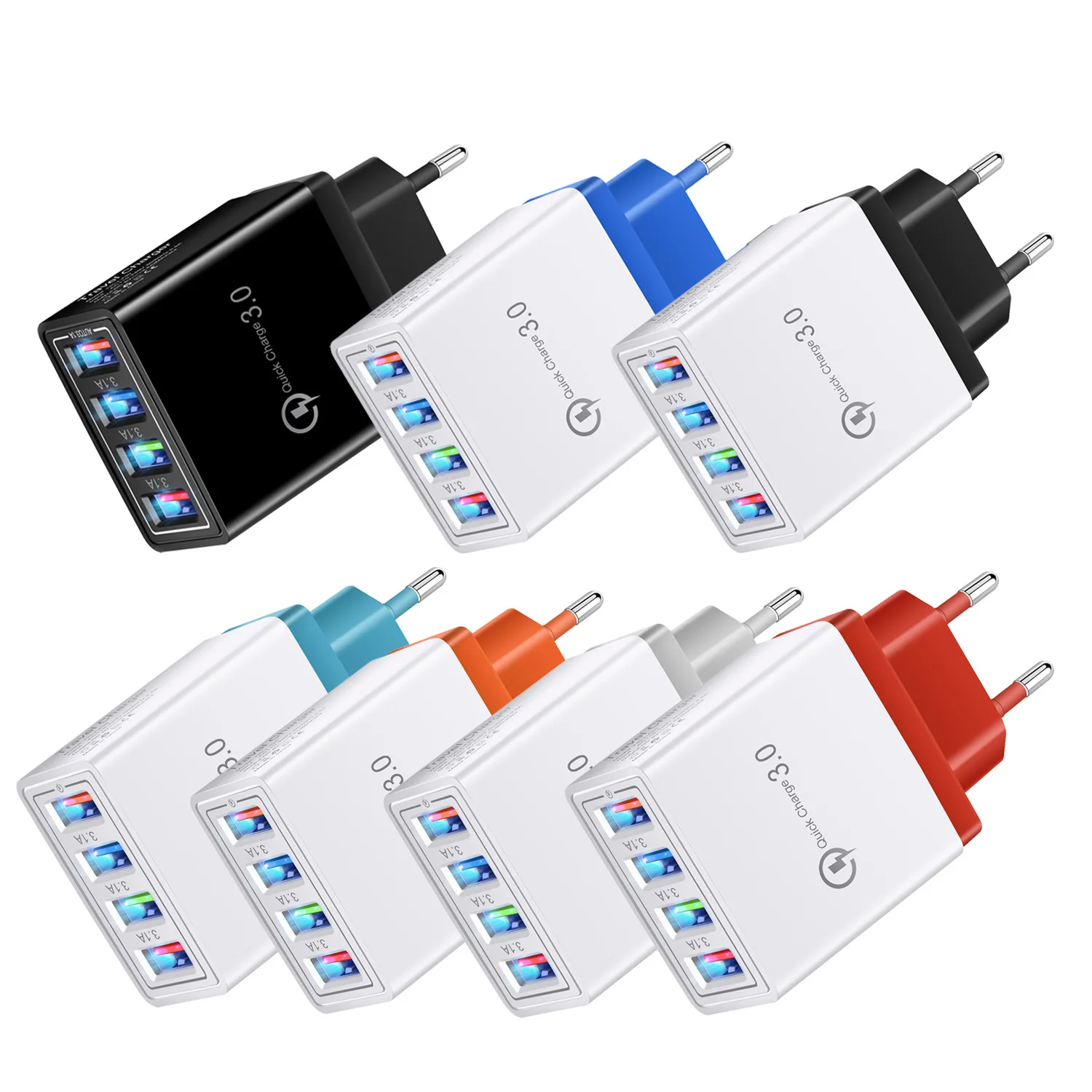 СВЕТОДИОДНЫЙ световой 4USB Цвет Зарядное устройство 3A телефон планшет путешествия