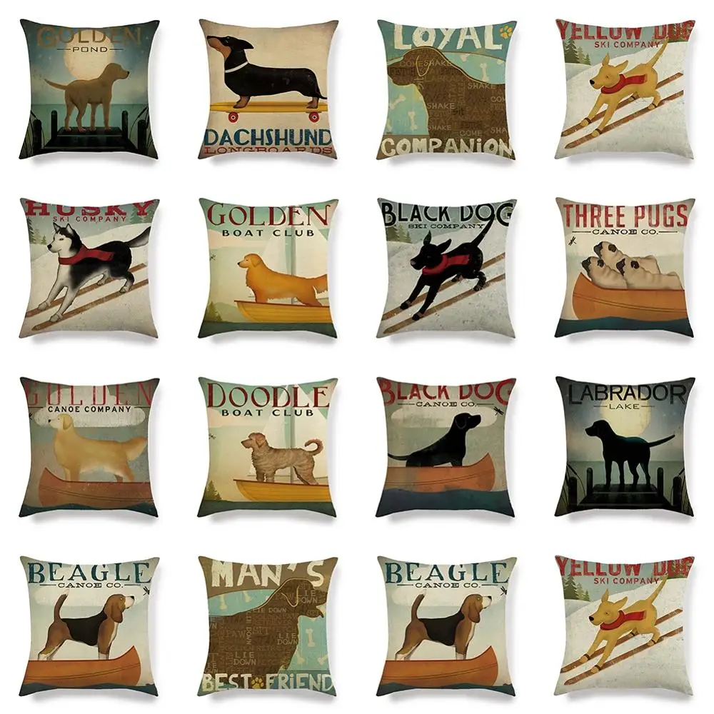 

18" Cute Animal Linen Cotton Pillow Case Sofa Cushion Cover Car Office Living Room Seat Square Modern Home Decor Pillow Case
