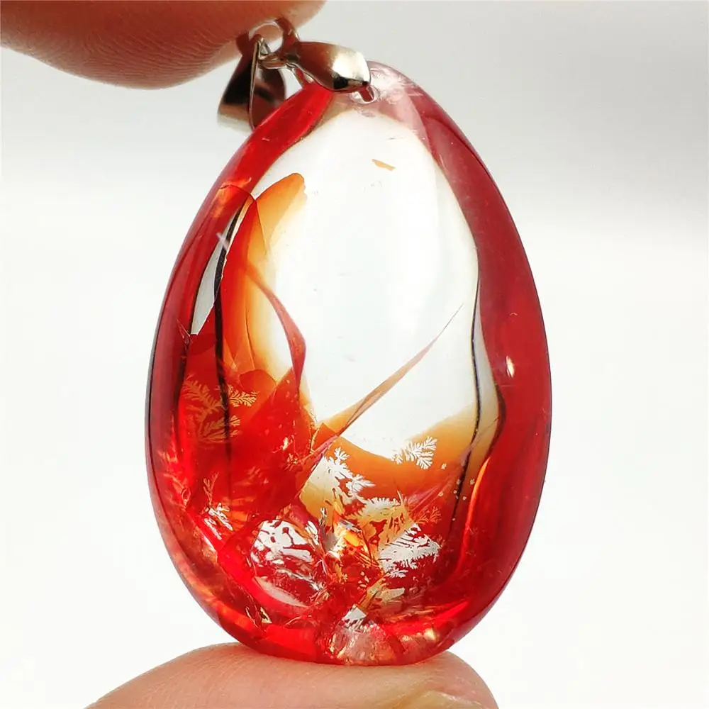 

Natural Red Limonite Phantom Quartz Crystal 35x24x18mm Multi-inclusions Necklace Pendant Women Man Rare Volcanic Reiki AAAAA