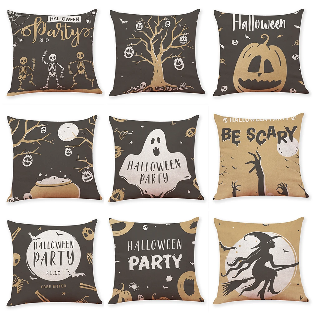 

Decorative Throw Pillow Cover Case Halloween Pumpkin Demon Cotton Linen Cushion Cover for Sofa Party Chair Decoration