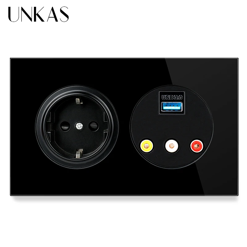 UNKAS USB 3 0 разъем для видеоразъема L/R каналы 16 А настенная розетка европейского