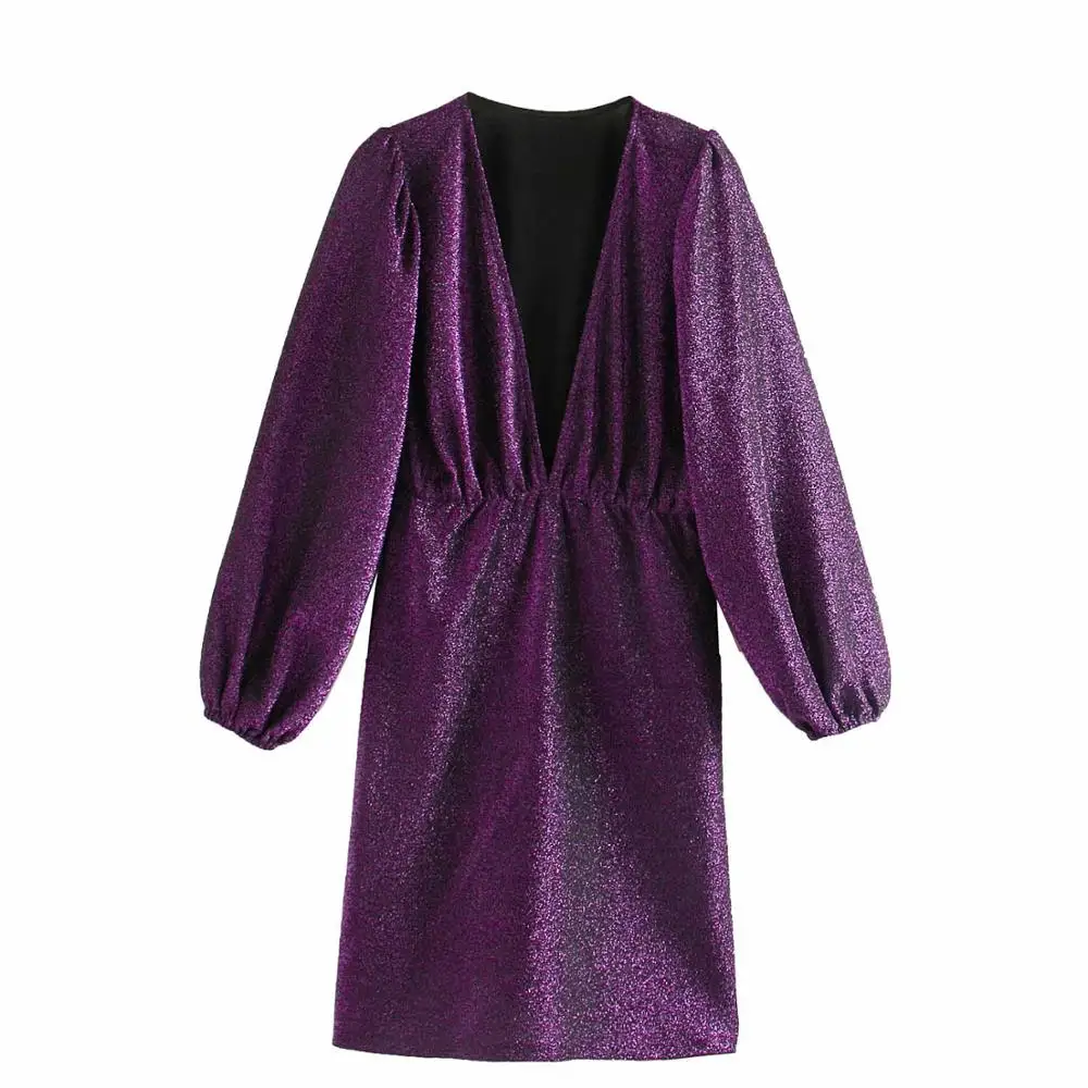 New 2020 Women Sexy Deep V Neck Shinning Knitting Mini Dress Female Chic Vestidos Lantern Sleeve Casual Slim Club Dresses DS3170 New 2020 Women Sexy Deep V Neck Shinning Knitting Mini Dress Female Chic Vestidos Lantern Sleeve Casual Slim Club Dresses DS3170