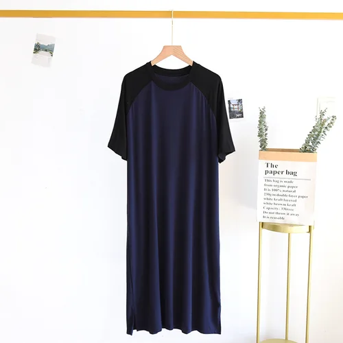 Fdfklak L-5XL 봄 여름 잠옷 여성용, 반팔 긴 나이트 드레스, 모달 코튼 플러스 사이즈 잠옷 셔츠 4