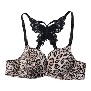 

Women Push Up Bras Front Closure Wireless Leopard Sexy Girl Underwear Set Small Chest Buckle Bra Beauty Back Lingerie