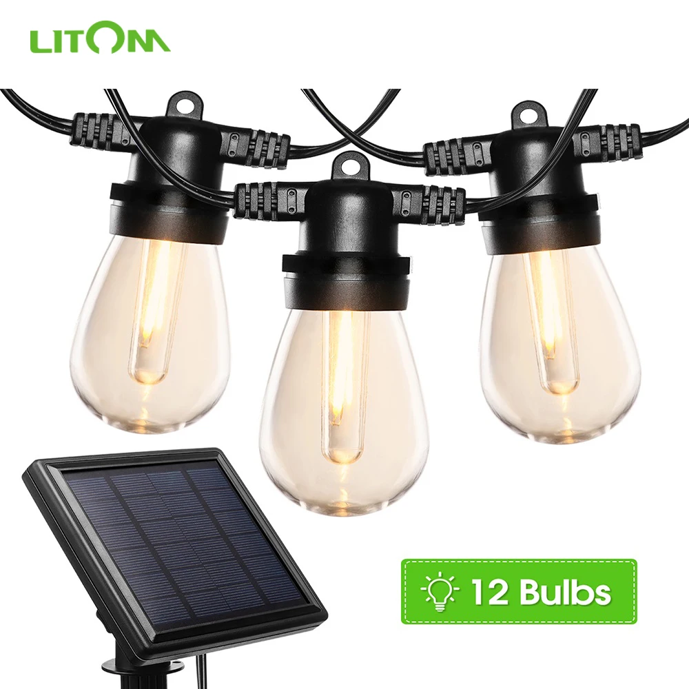 LITOM Solar Powered String Lights 12Pcs Crystal LED Bulbs with 5 Light Modes Garden Xmas Party IPX5 Waterproof LED String Lights