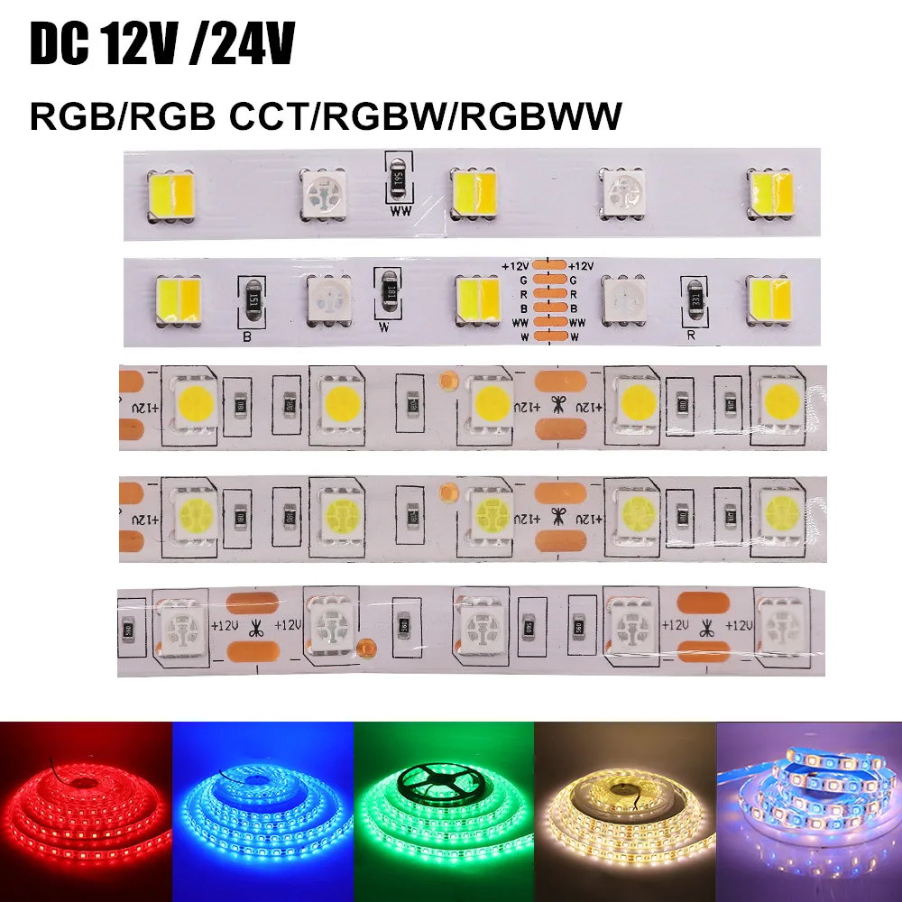 

DC 12V 24V 5050 LED Strip RGB RGBW RGBWW RGBCCT White/Warm White IP21 IP65 IP67 Waterproof 60LEDs/m Flexible Tape LED Light Lamp
