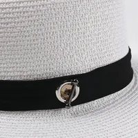 Elegant Women's Summer Hat Sun Protection Cap Female Concave-Convex Flat Wide Brim Hat Pearl Chain Straw Hat Beach Hat Sun Hats 5