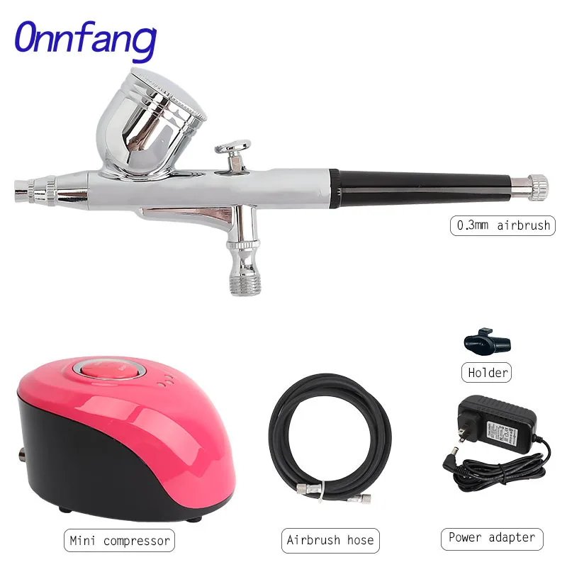 0.4mm Red A set Onnfang двойного действия 0,2/0,3/0,4/0,5 мм Аэрограф компрессор комплект Краски пистолет-распылитель для нейл-арта, Make Up модель Air-щетка Краски ing комплект - Цвет: 0.4mm Red A set