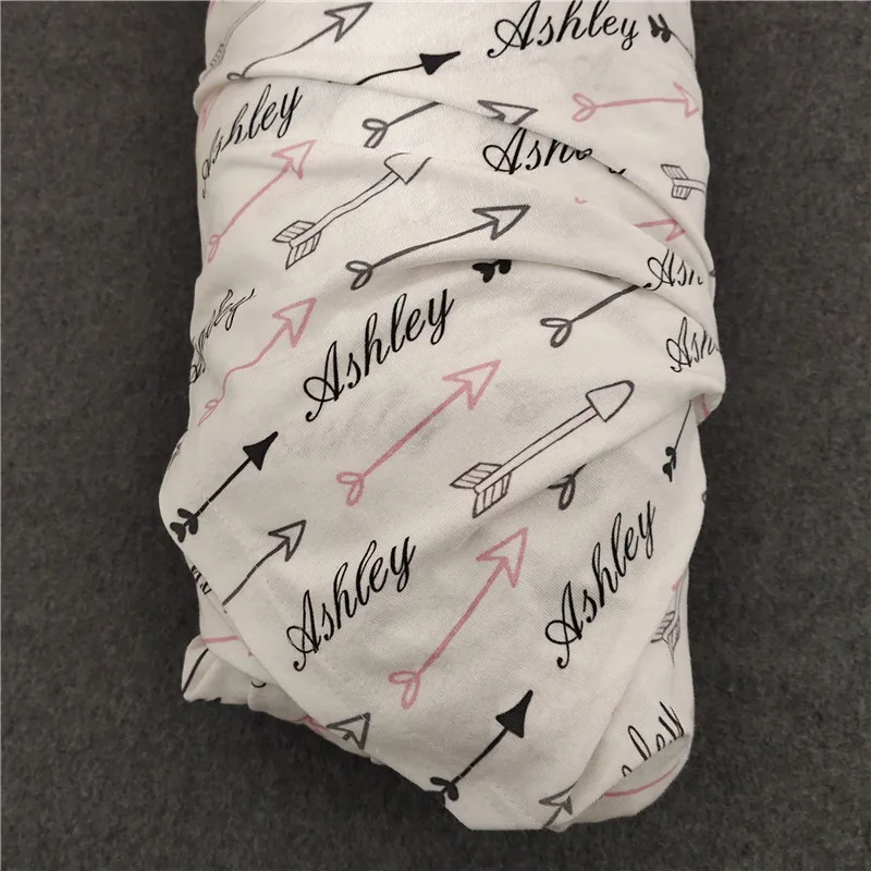 Personalized Baby Swaddle Newborn Baby Blanket Swaddling 100% Cotton Printed Name Arrow Pink Baby Bedding Gift Crib Bed Blanket