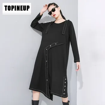 

New 2020 spring Women's fashion Solid color round collar irregular dresses women