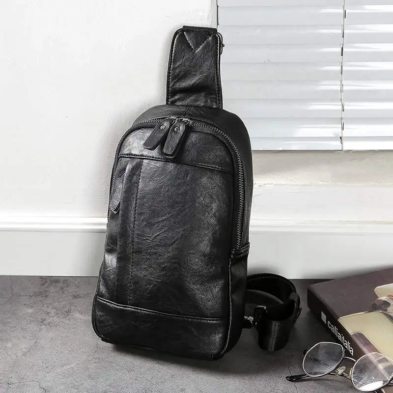 

2019 New Korean leisure chest bag men leather shoulder Messenger bag JIULIN
