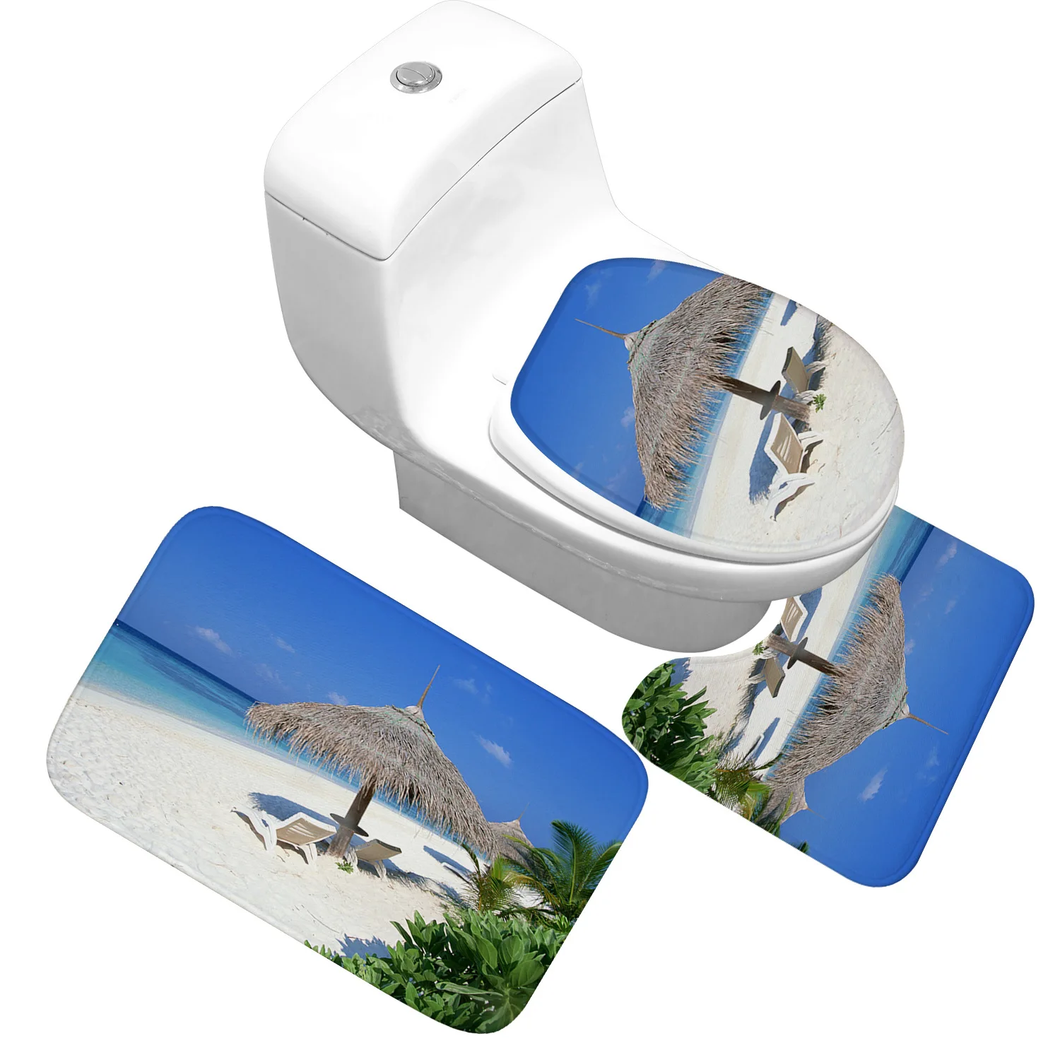 Zeegle 3pcs/set Non-Slip Flannel Bathroom Bath Mat Printed Toilet Pedestal Rug Bathroom Floor Mat Foot Pad