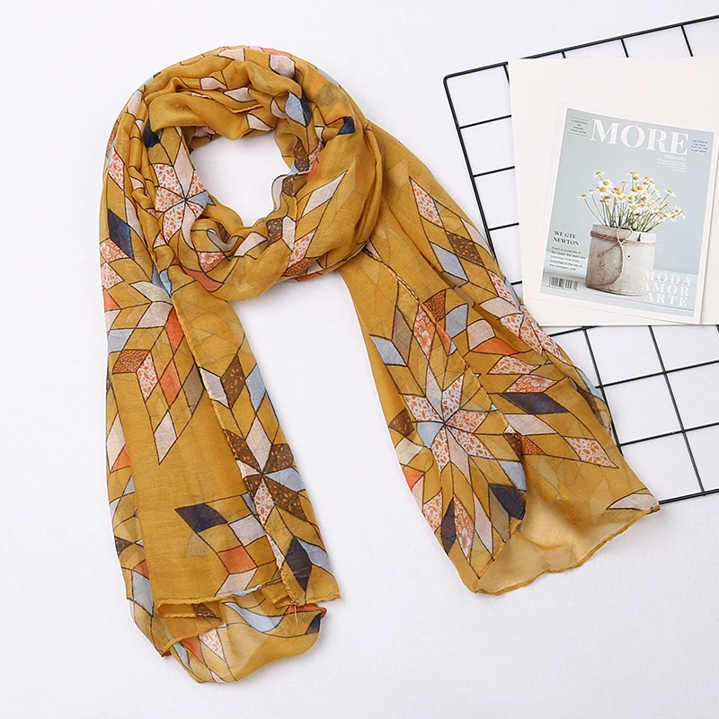 

Newest Viscose Fashion Rhombus Print Scarf Shawls Women Geometry Beach Muslim Wraps Scarves Hijab 7 Color 2019 Free Shipping