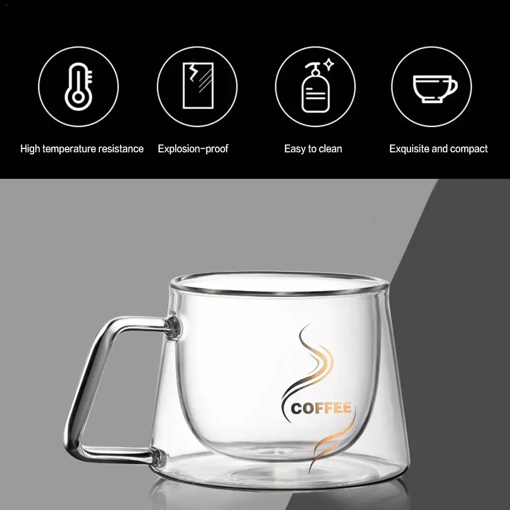 High-Borosilicate Double-Layered Spoon Coffee Cup Heat-Resistant Insulated Glass Drinking Cup Cold& Hot Dual Use Water Cup
