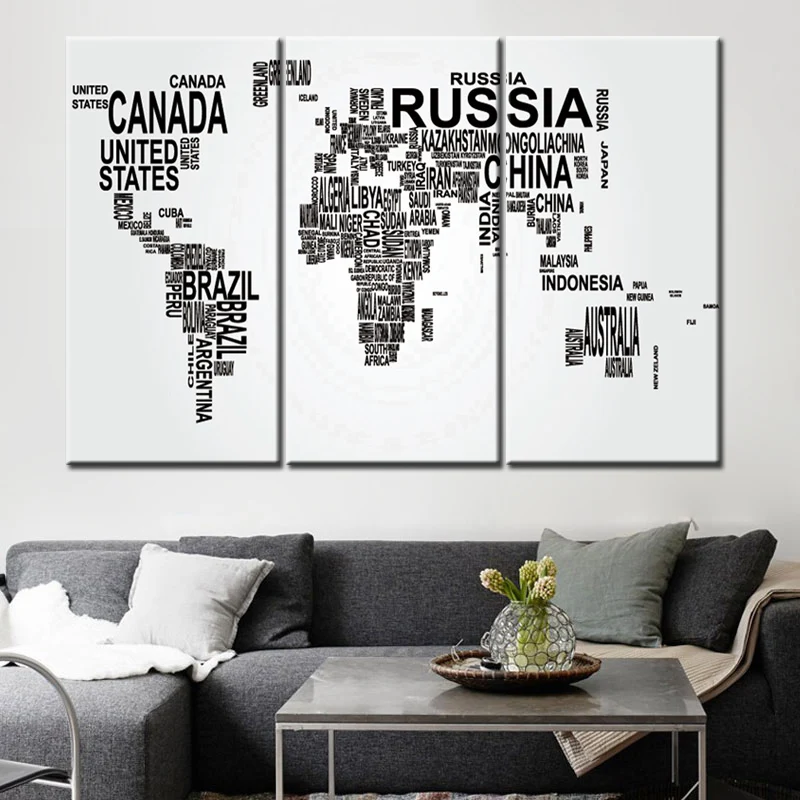 KF_ Black & White World Map Do Canvas Wall Painting Picture Poster Home Decor