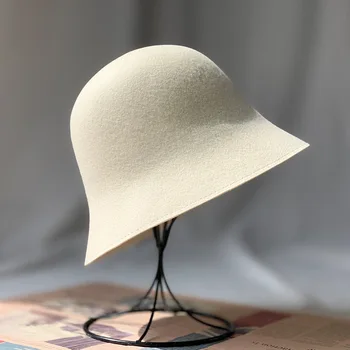 

01912-shi Pure white soft wool leisure lady bucket cap women fishermen hat