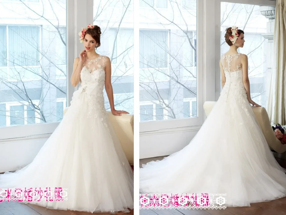 

flowers appliques bow crystal Vestidos De Novia beading A-Line tulle bridal gown Vestido De Casamento mother of the bride dress