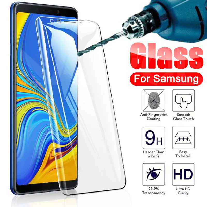 Защитное стекло 9H для Samsung Galaxy A8 A6 J4 J6 Plus 2018 стеклянная пленка A5 A7 A9 J2 J8 закаленное