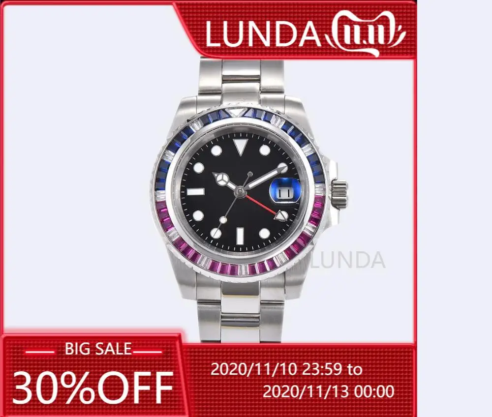 2020 Watch GMT Movement 40MM BOMAX MARINA Luminous Hand Automatic Crystal Bezel Stainless Steel Case Men 6234