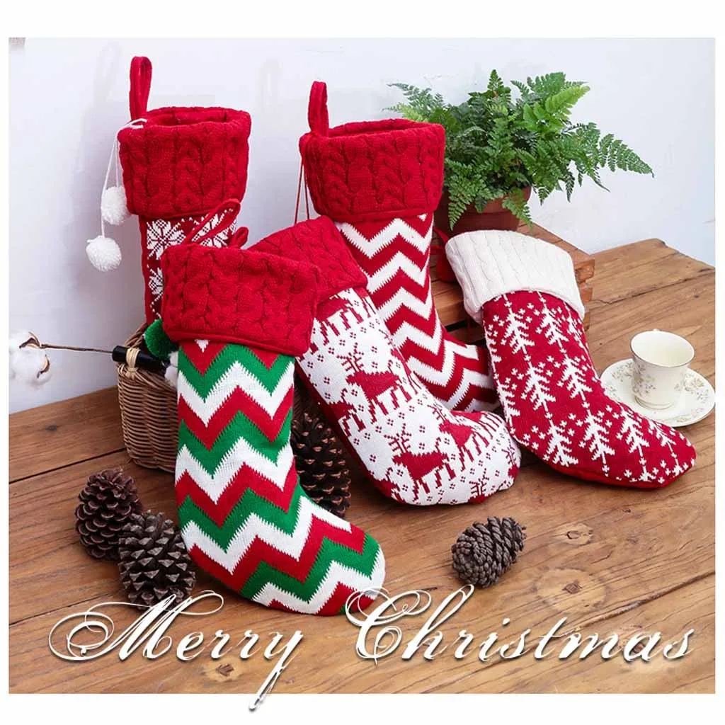 

Knitting Christmas Socks New Christmas Decorations Knitted Socks Christmas Stockings Children's Gift Bags Home Holiday Decor