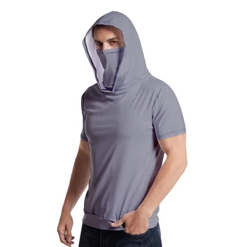 

T-shirt Men Hooded Two Loose Short Sleeve T Shirts Men Casual Tees Clothing Breathable Tops with Sunscreen Mask Dropshipping