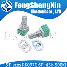 10 шт./лот RK097G 6Pin 5 к 10 к 20 к 50 к 100 к B5K с переключателем аудио вала 15 мм усилитель потенциометра уплотнения