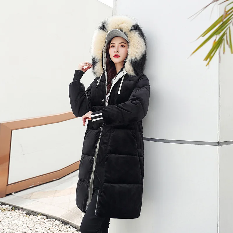 Женское зимнее розовое длинное меховое пальто с капюшоном, Куртка Harajuku, уличная одежда, корейская модная одежда, ветровка на молнии, xxxl - Цвет: Черный