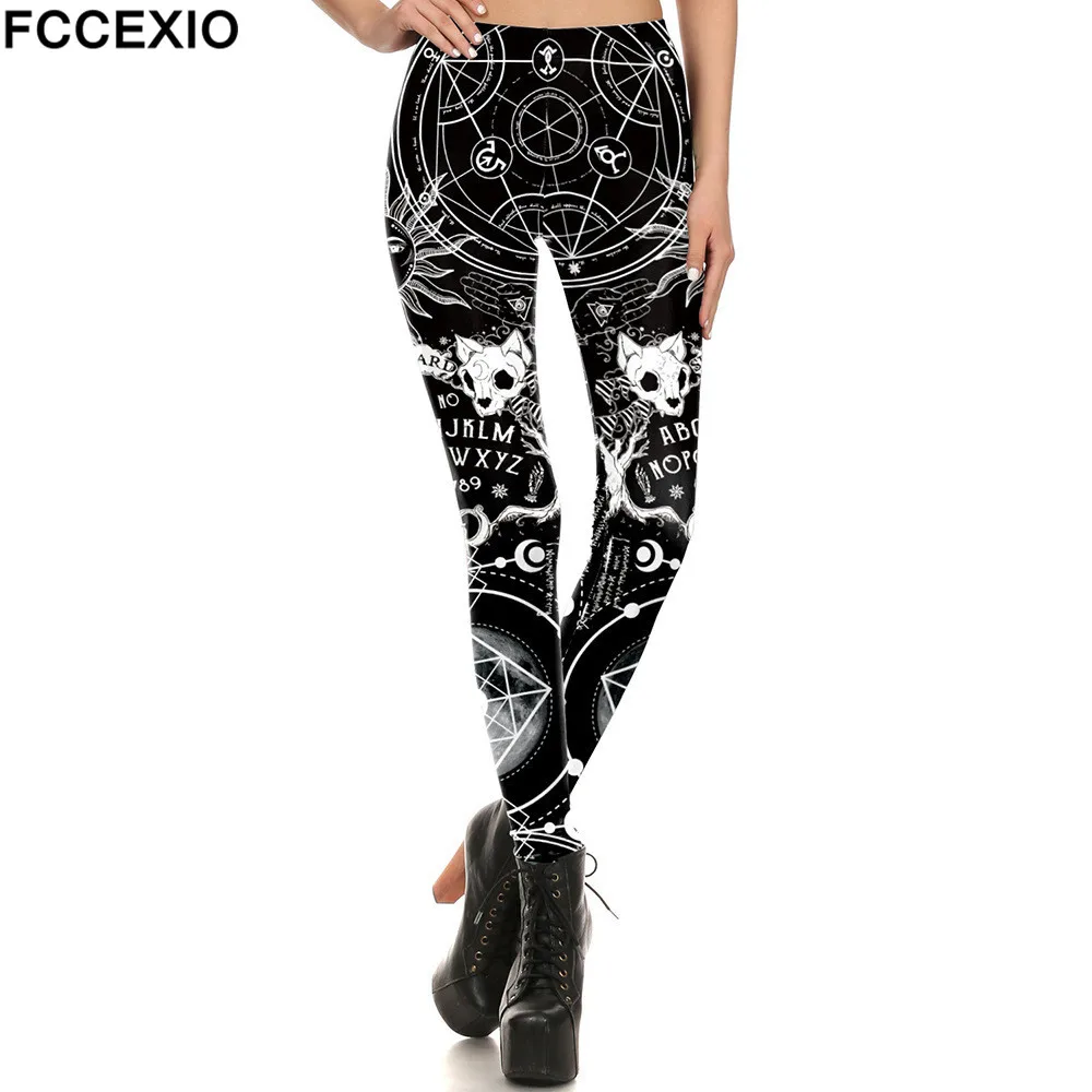 FCCEXIO The Lucky Totem Print Women Sexy  Seamless Leggings Casual Workout Fitness Pants Sports Trousers Black Leggins