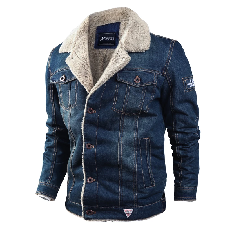 Winter Warm Fleece Denim Jackets Mens 