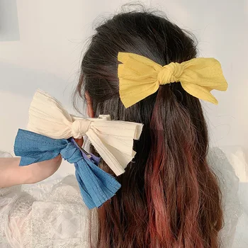 

New Women Girls Cute Solid Plaid Bow Hairpins Sweet Hair Ornament Headband Hair Clips Barrettes Fashion Hair Accessories