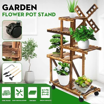 

5Layer Wooden Flower Stand Plants Shelf Flower Potted Windmill Plant Holder Display Outdoor Decor Planting Tools Kit