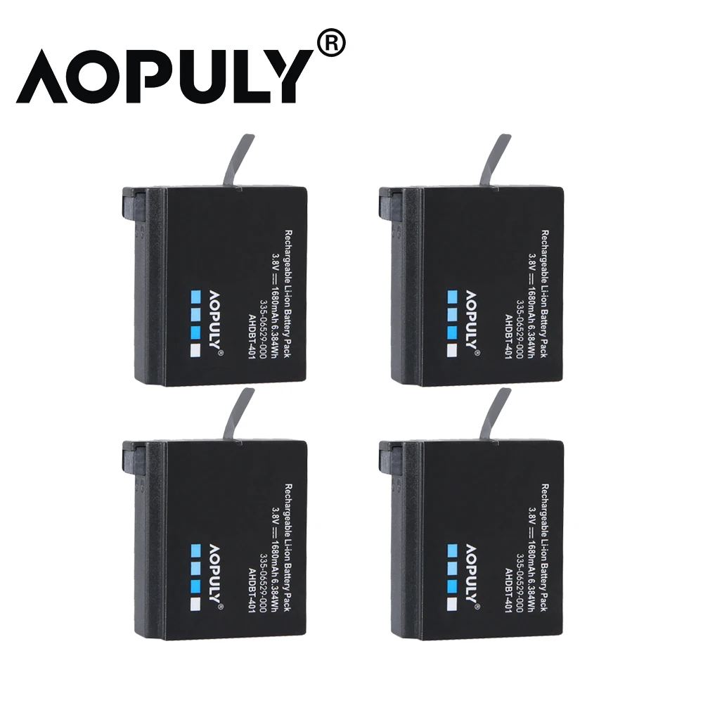 AOPULY 4Pcs 1680mAh Gopro Hero 4 Battery Replacement + LED USB Charger for GoPro HERO4 GoPro AHDBT-401 Action Camera Bateria 